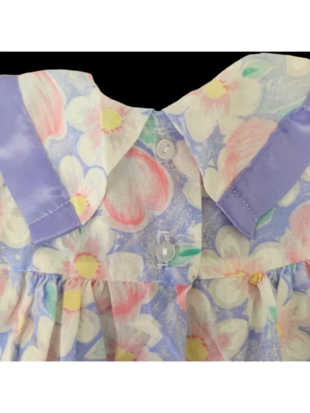 Vintage 60s Cutest One Baby Girl Dress 12M Pastel Floral Puff Sleeve Bow Sash